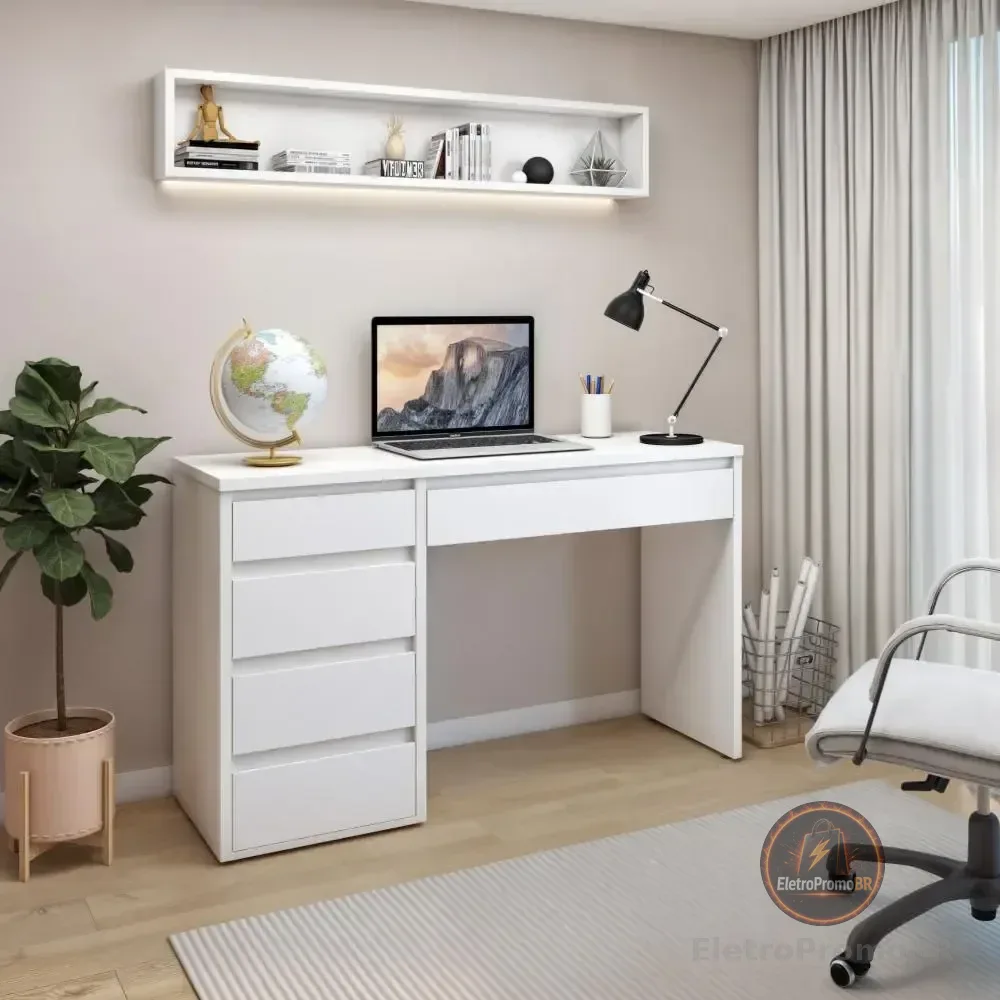 Escrivaninha 5 Gavetas 100% Mdf Berlim Yescasa Branca Branca