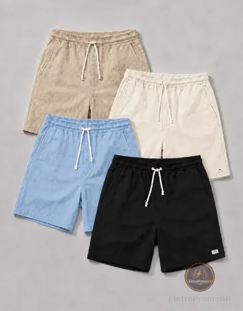 Kit 4 Short Linho Mauricinho Masculino Bermuda Esporte Fino