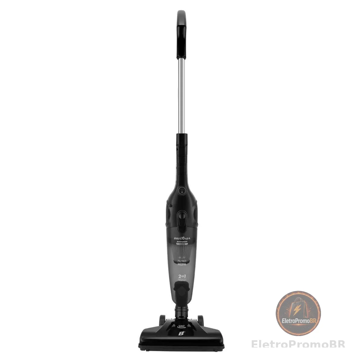 Britania Aspirador de Pó 2 em 1 Vertical, Preto, Filtro HEPA, Pisos e Carpetes, Elétrico, 220V, 1L, 1.43kg
