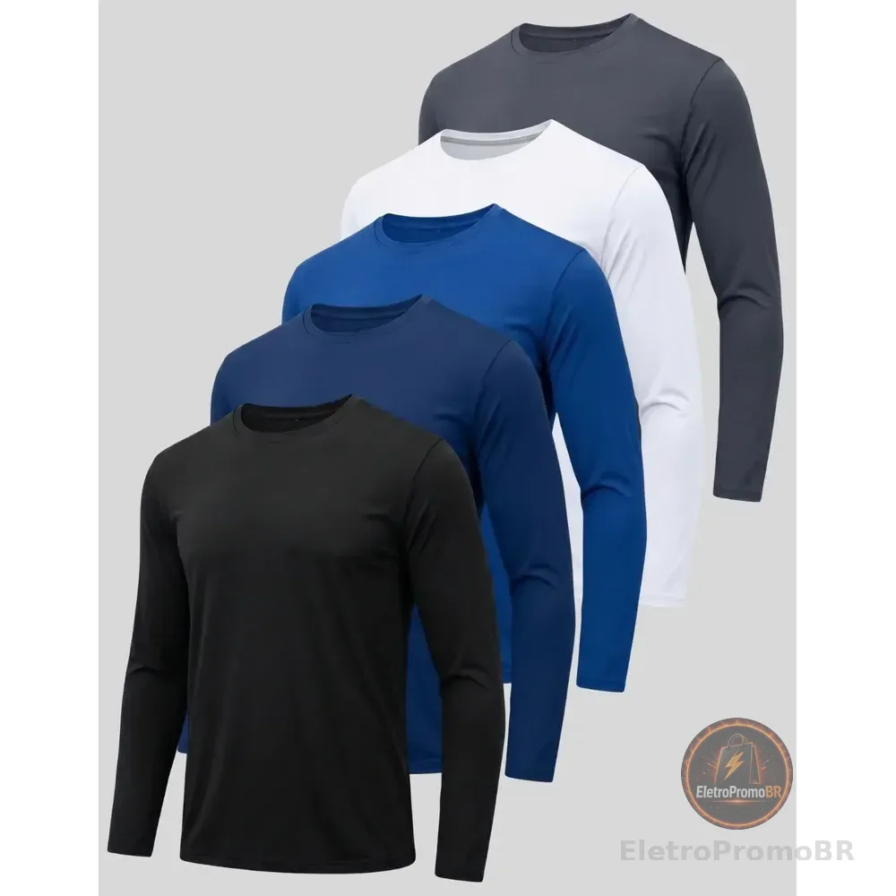 Kit 5 Camiseta Masculina Dry Fit Manga Longa Proteção Uv 1 De Cada Cor Gg