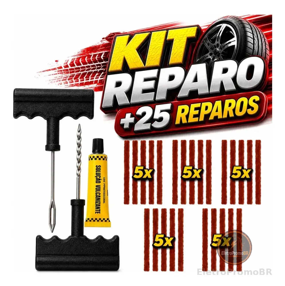 Kit Reparo Pneus 25 Remendo Macarrão Carro Moto Sem Câmara