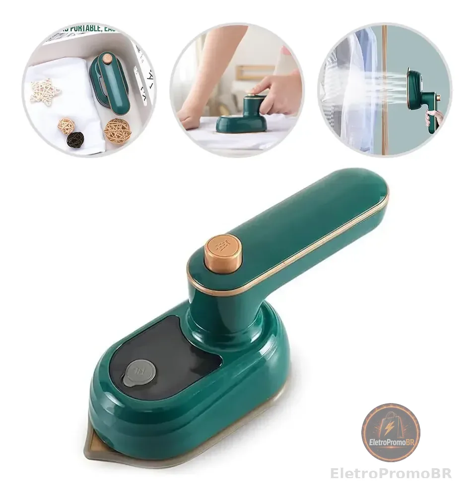 Mini Ferro De Passar Roupa A Vapor Para Viagem Bivolt Verde-escuro 127/220v