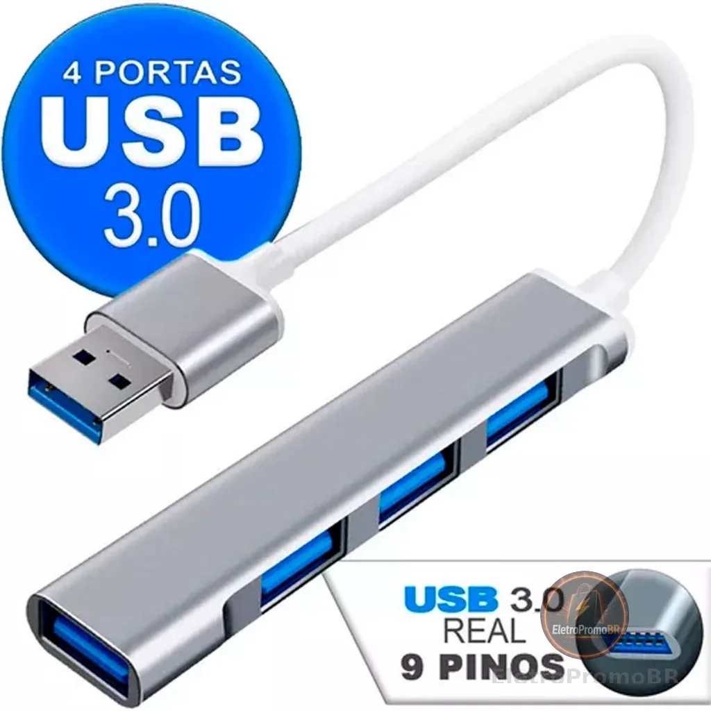 Hub Usb 3.0 4 Portas 5 Gbps Super Rapido Mouse Teclado Hd