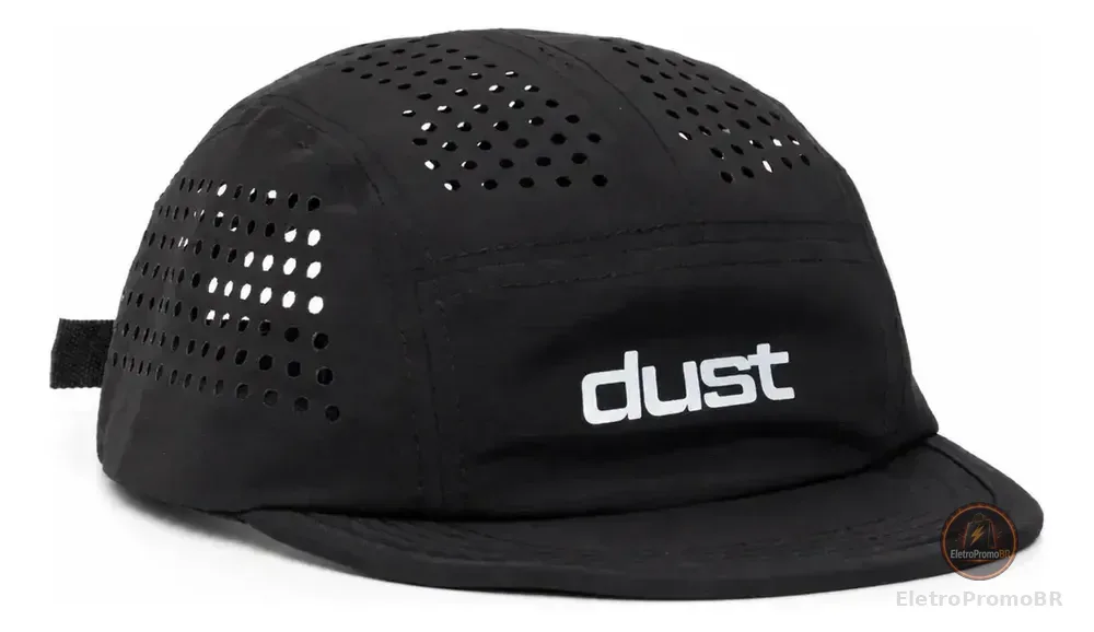 Boné Five Panel Corrida Performance Airtech Preto Aba Curta Esportivo Dust Company Strapback Ajustável Ultraleve Ventilado