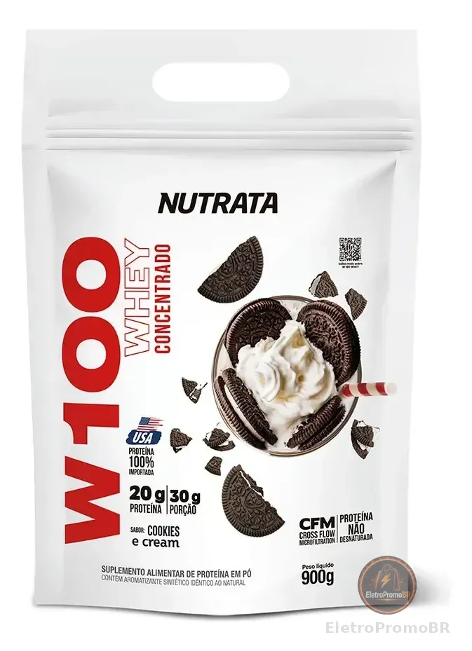 W100 Whey Concentrado Pouch 900g Cookies & Cream Nutrata