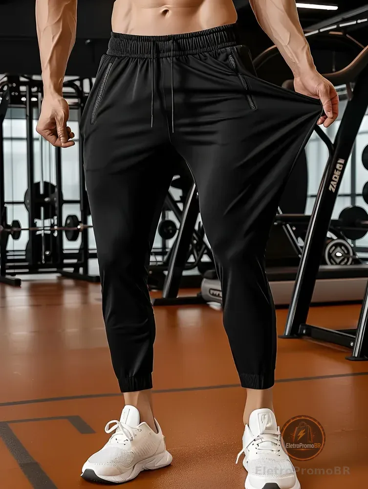 Calça Masculina Tactel Jogger Esportiva Academia Slim Treino Preto Tactel G 40/44