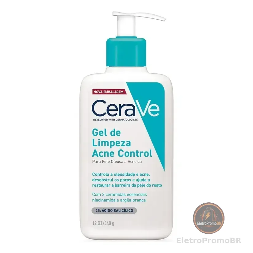 Cerave Gel De Limpeza Facial Control De Acne Com Ácido Salicílico E Niacinamida Para Pele Oleosa 340g Dia/noite