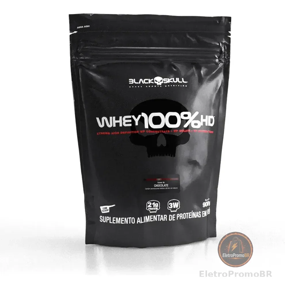 Whey 100% Hd Refil Black Skull - 900g (wpc, Wpi E Wph) Sabor Chocolate