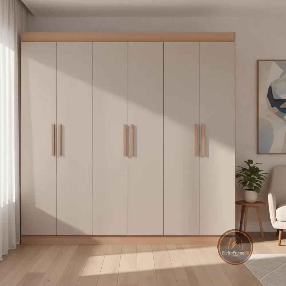 Guarda-roupa Casal Bartira Ville Com 6 Portas E 2 Gavetas Cor Avelã com Cappuccino
