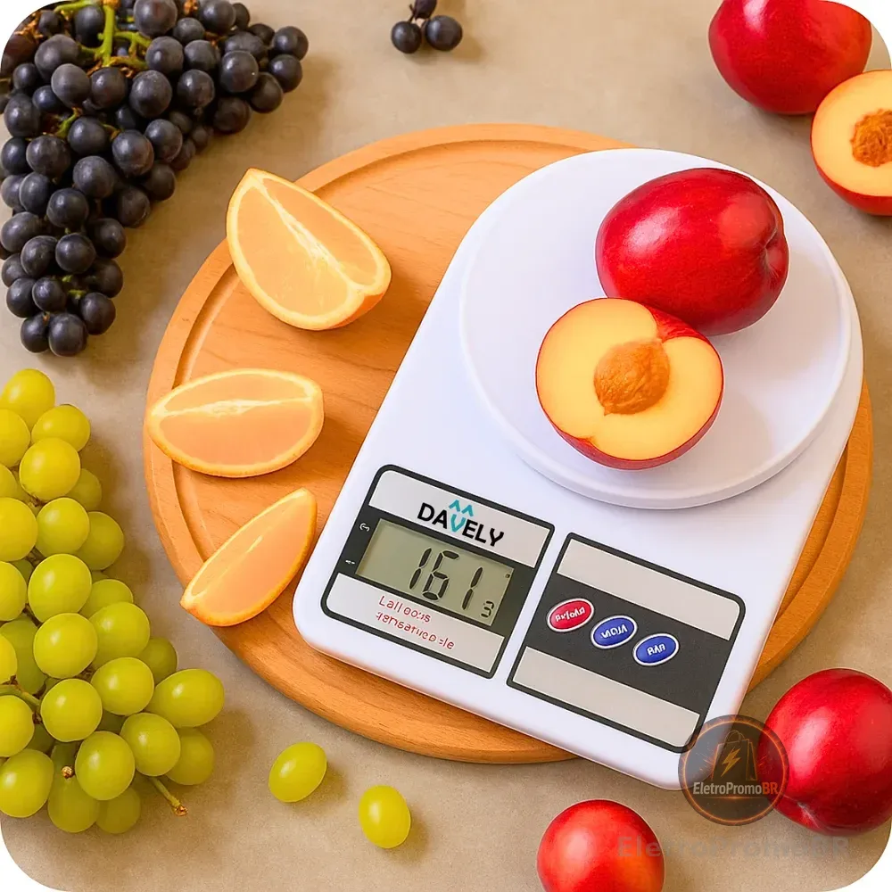 Balança Digital de Cozinha para Alimentos, 10 kg e Precisão de 1g Profissional E Uso Domestico Nutricional Para Pesar Alimentos Ou Confeitaria Comida Davely