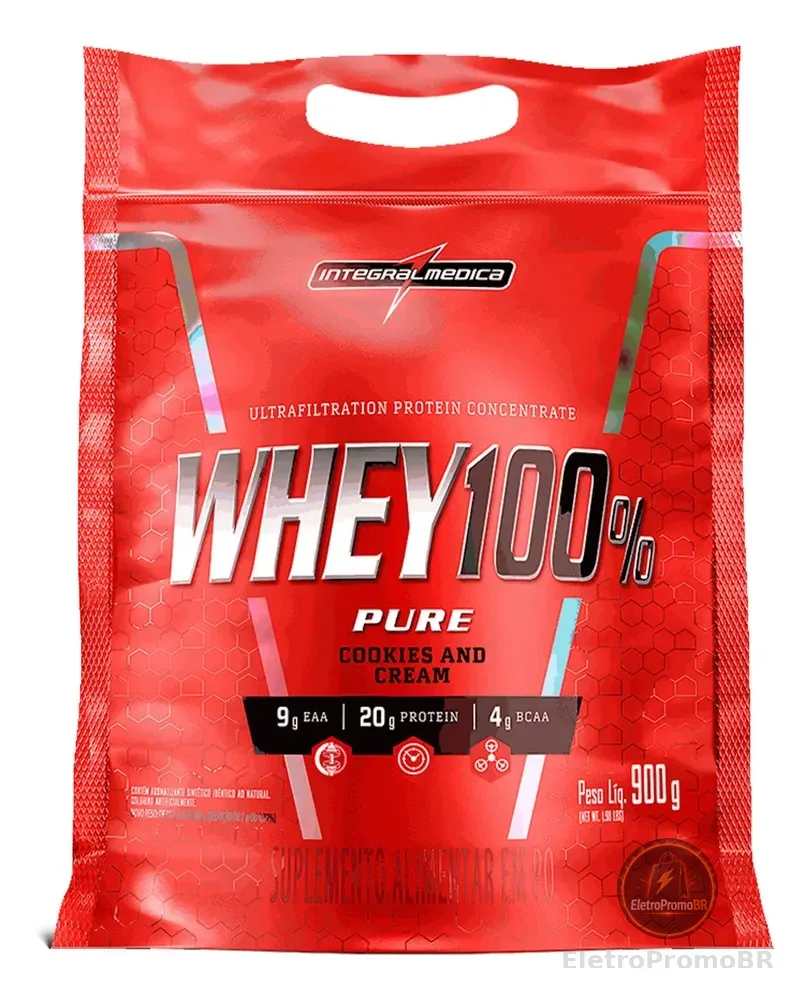 Whey 100% Pure Pouch Cookies 900g Integralmedica - Suplemento Nutritivo para Treinos de Alta Performance