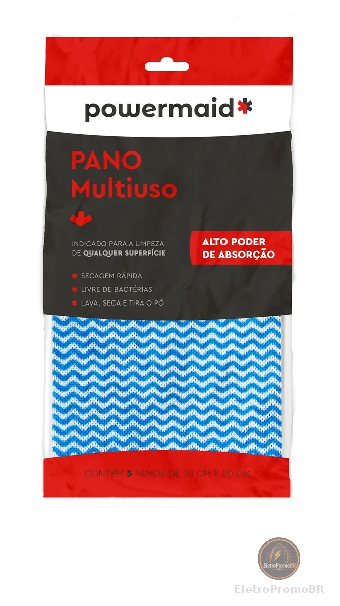 Powermaid Pano para Limpeza Multiuso - 30x 50 cm - 5 unidades