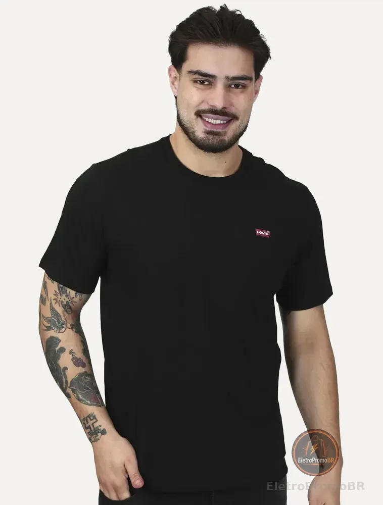 Camiseta Levis Standard Classic Printed Housemark Preta Preta M/m