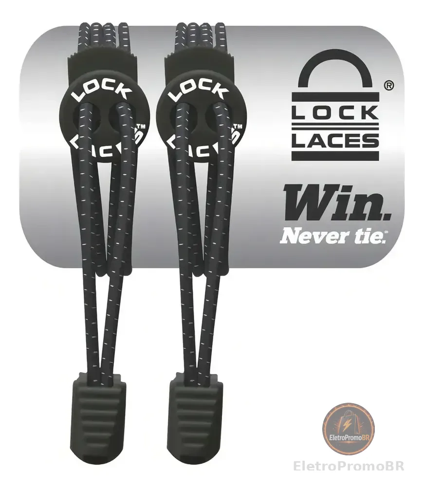 Cadarço Elástico Preto Lock Laces Triathlon Tênis 4mm Poliéster