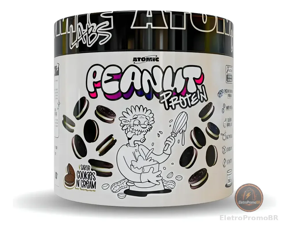 Peanut Protein 350g Atomic Labs - Sabor Cookies & Cream - Pasta de Amendoim com Whey Protein e Colágeno Hidrolisado