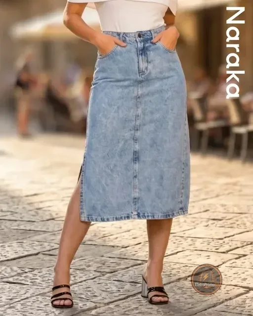 Saia Jeans Feminina Longa Midi Evangélica Cintura Alta