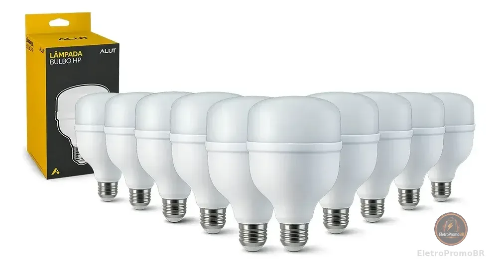 Kit 10 Lâmpadas LED Bulbo 50W Alta Potência Branco Frio 6500K Bivolt E27 - Super Bulbo Econômica 4000 Lúmens Ideal Galpão Fábrica Comércio