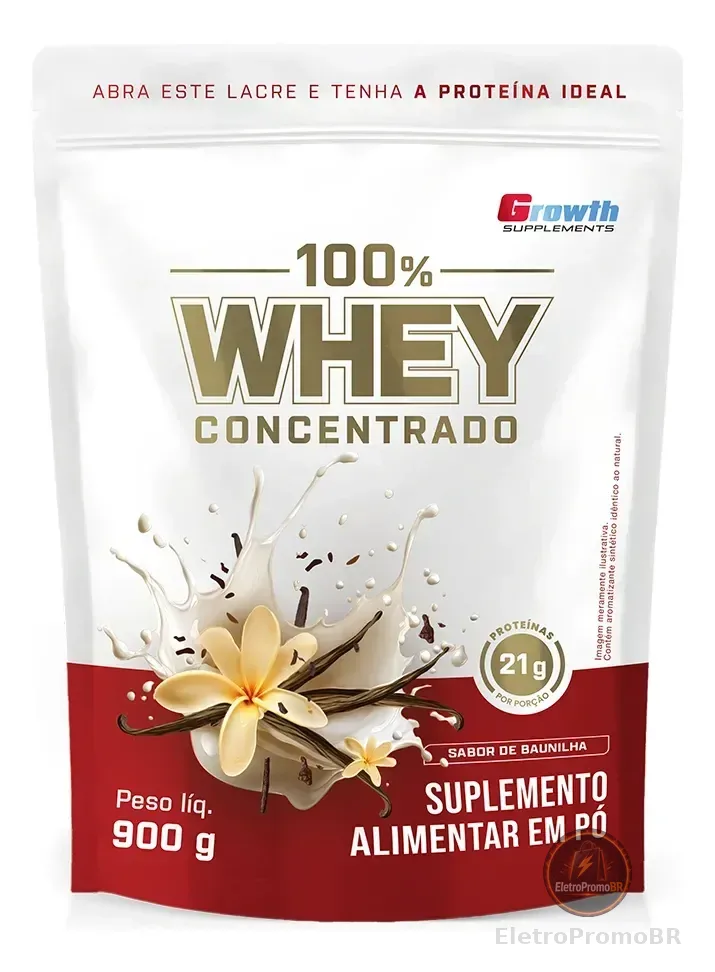 100% Whey Concentrado 900g Growth Supplements Baunilha