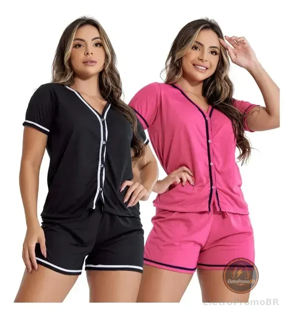 Kit 2 Pijama Blogueira Feminino Botões Amamentação Cirúrgico