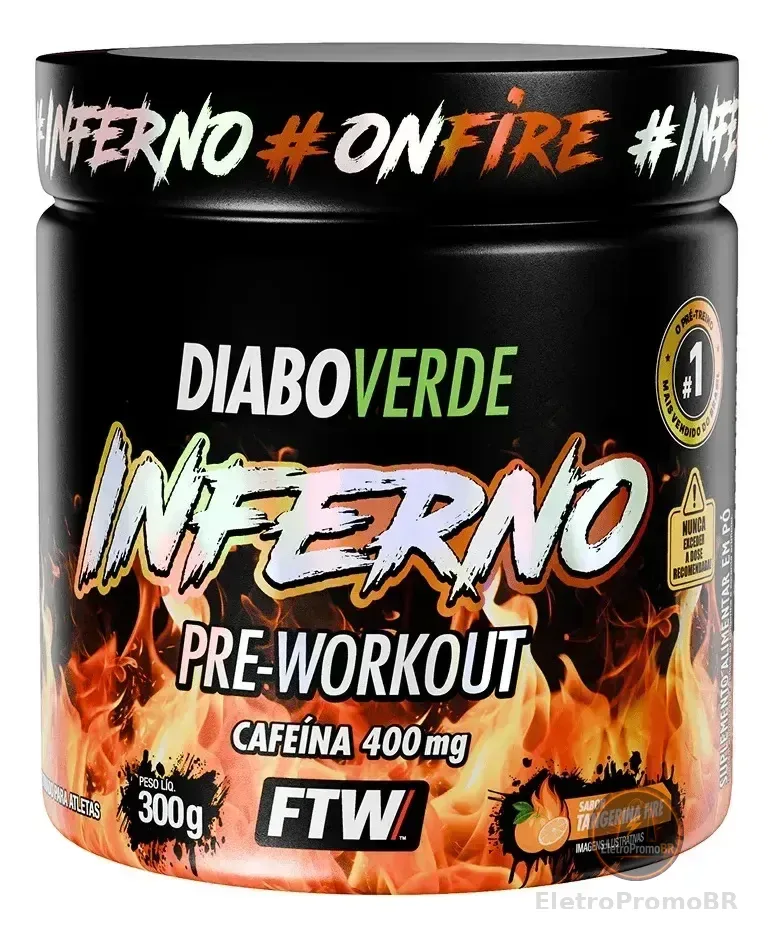 Pré Treino Pre Workout Diabo Verde Pote 300g Inferno Tangerina Fire