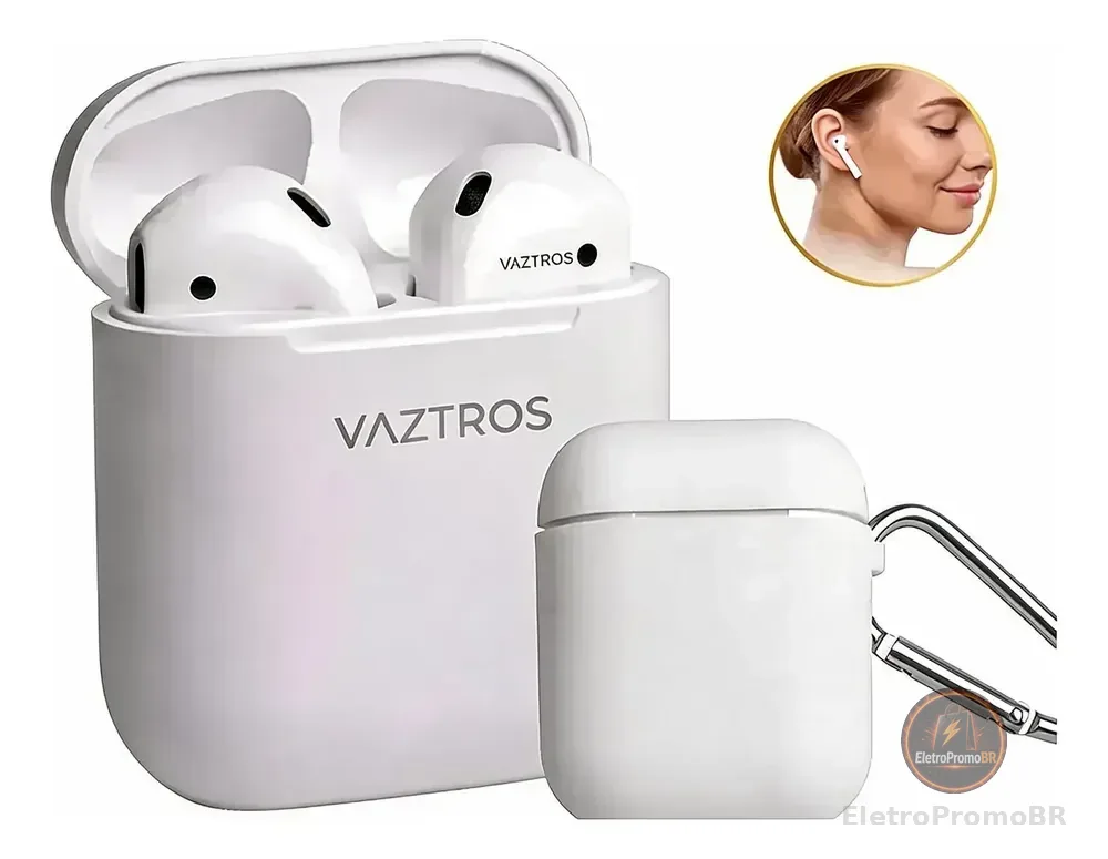 Fone Bluetooth Vaztros Premium Com Case Silicone Branco Branco