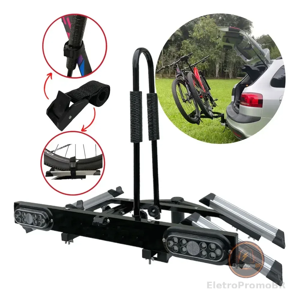 Transbike Engate Suporte P/ 2 Bikes Placa E Sinalizador Led