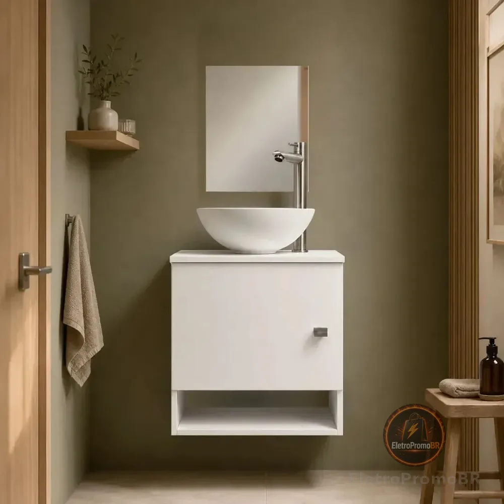 Gabinete Para Banheiro 40cm Com Cuba E Espelho Armário Suspenso Lavabo Completo