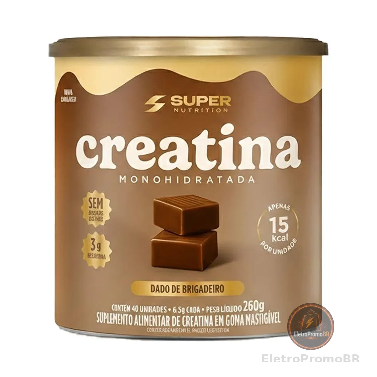 Creatina Monohidratada em Caramelo Mastigável Sabor Brigadeiro 40 Unidades 260 g Super Nutrition