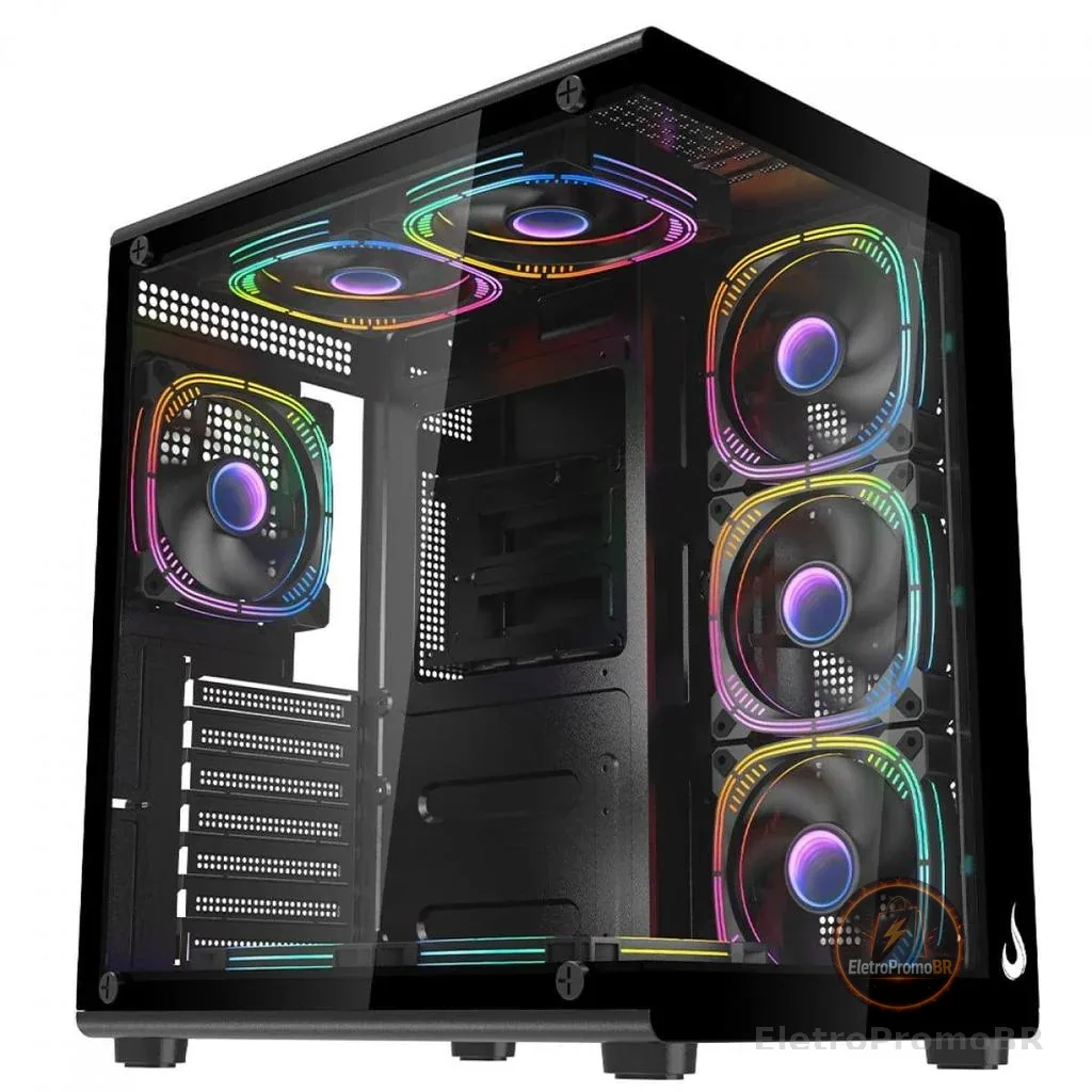 Gabinete Gamer Rise Mode Galaxy Glass X, Mid Tower, Vidro Temperado, mATX, Sem Fonte, Sem Fan, Preto, RM-GA-GGX-FB