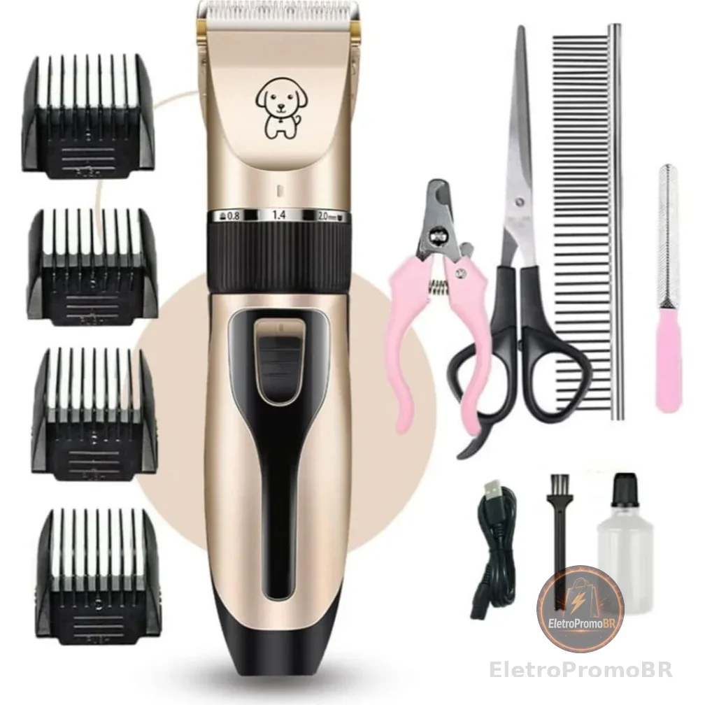 Kit Máquina Para Tosar Pet + Tesoura + Pente + Lixa Máquina Profissional Para Cachorro & Gato