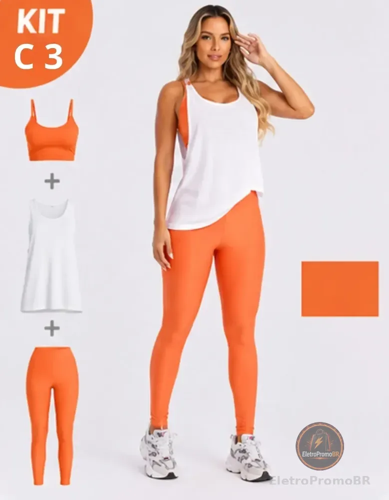 Kit Academia Feminino Regatão Top E Legging Premium Laranja P