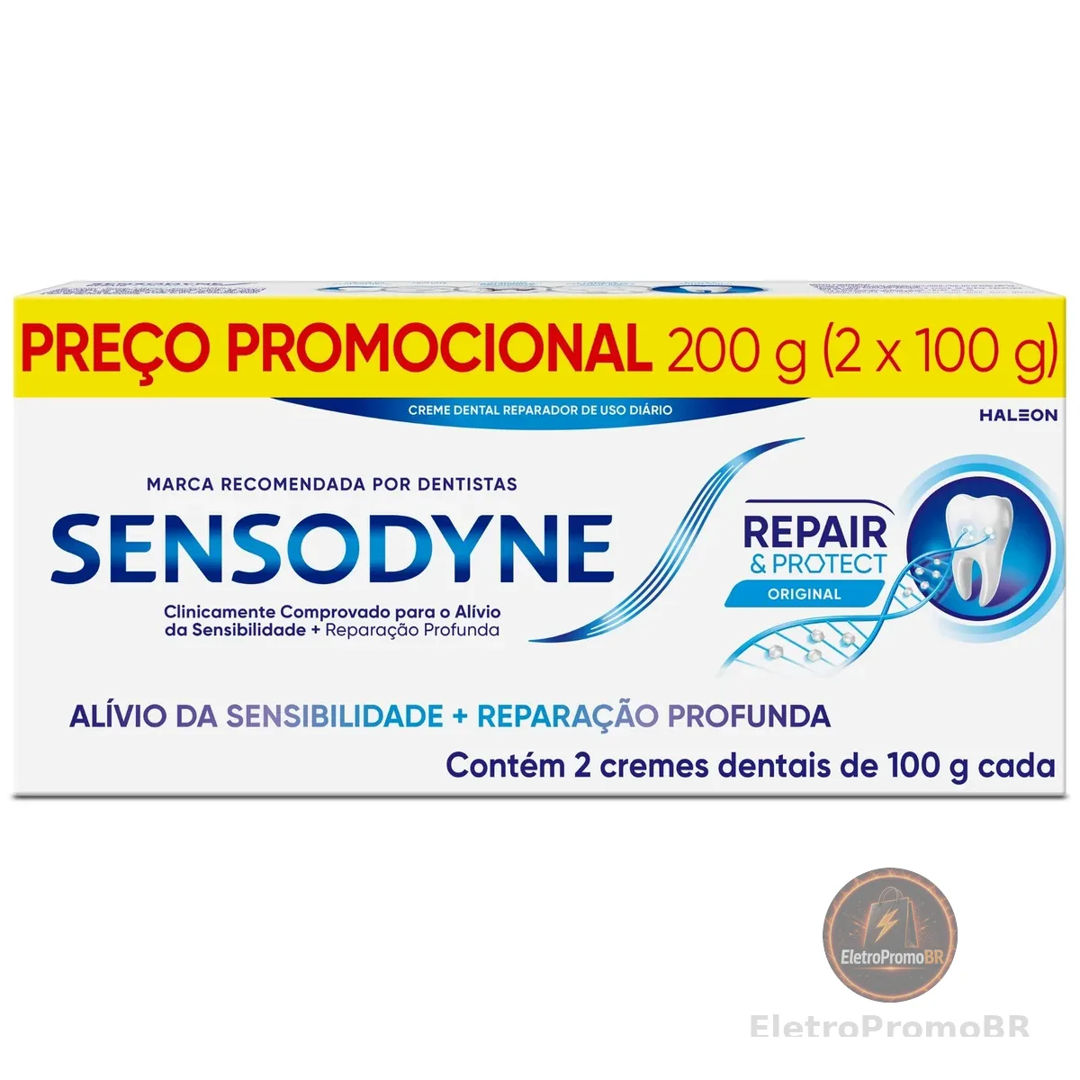 Sensodyne Creme Dental para Sensibilidade Repair e Protect com Flúor, Alívio da Sensibilidade, 2 unidades, 100g cada