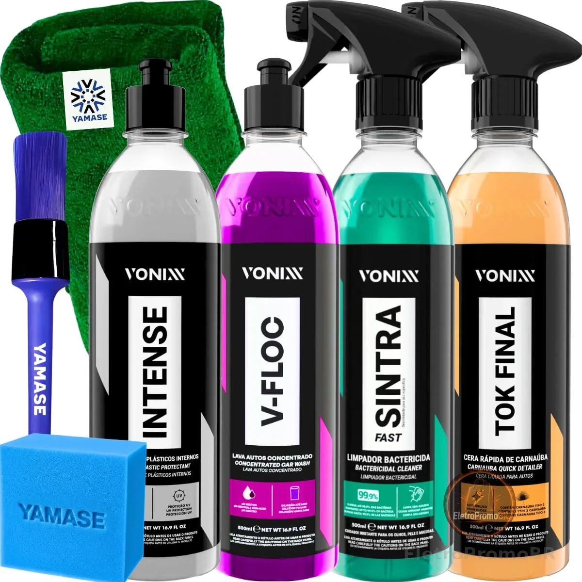 Limpeza Automotiva Completa Shampoo V-floc Revitalizador Intense Cera Tok Final Limpador Sintra Fast Pano Vonixx