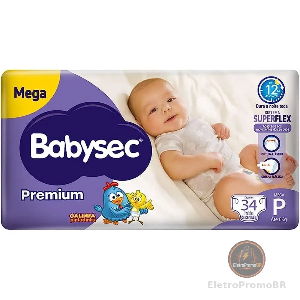 Fralda Descartável Babysec Galinha Pintadinha Premium Mega P - 34 Unidades