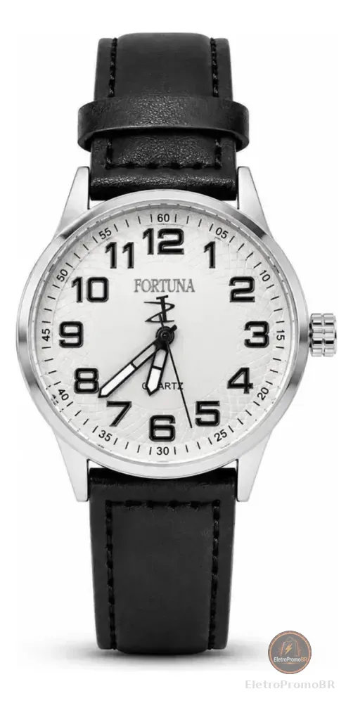 Relógio De Pulso Masculino Fortuna Old Money Minimalista Preto Cx Prata Branco