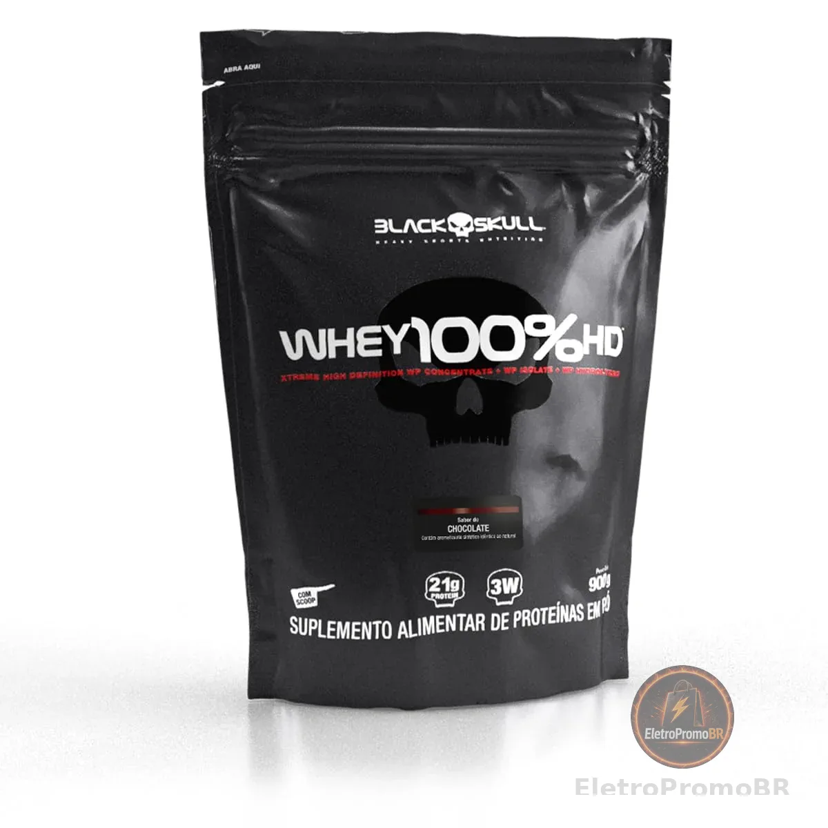 Black Skull Whey 100% HD Refil 900g Suplemento Chocolate