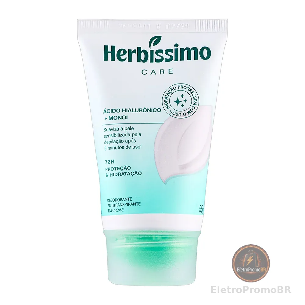Creme Desodorante Antitranspirante Herbíssimo Bisnaga Care Monoi E Ácido Hialurônico 55g