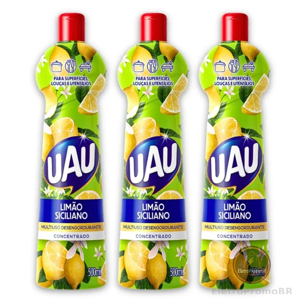 Kit 3un Multiuso 500ml Limão Siciliano Uau Superfícies e Utensílios