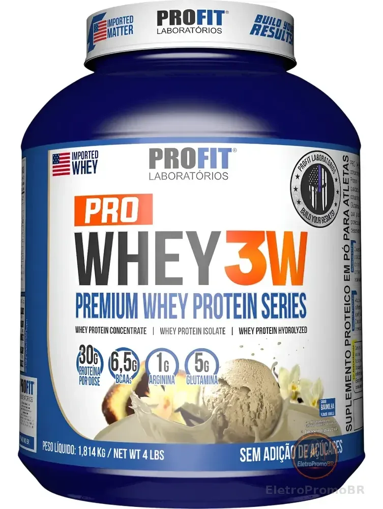 Pro Whey 3w Concentrado 1.814kg Profit Suplemento Baunilha Baunilha