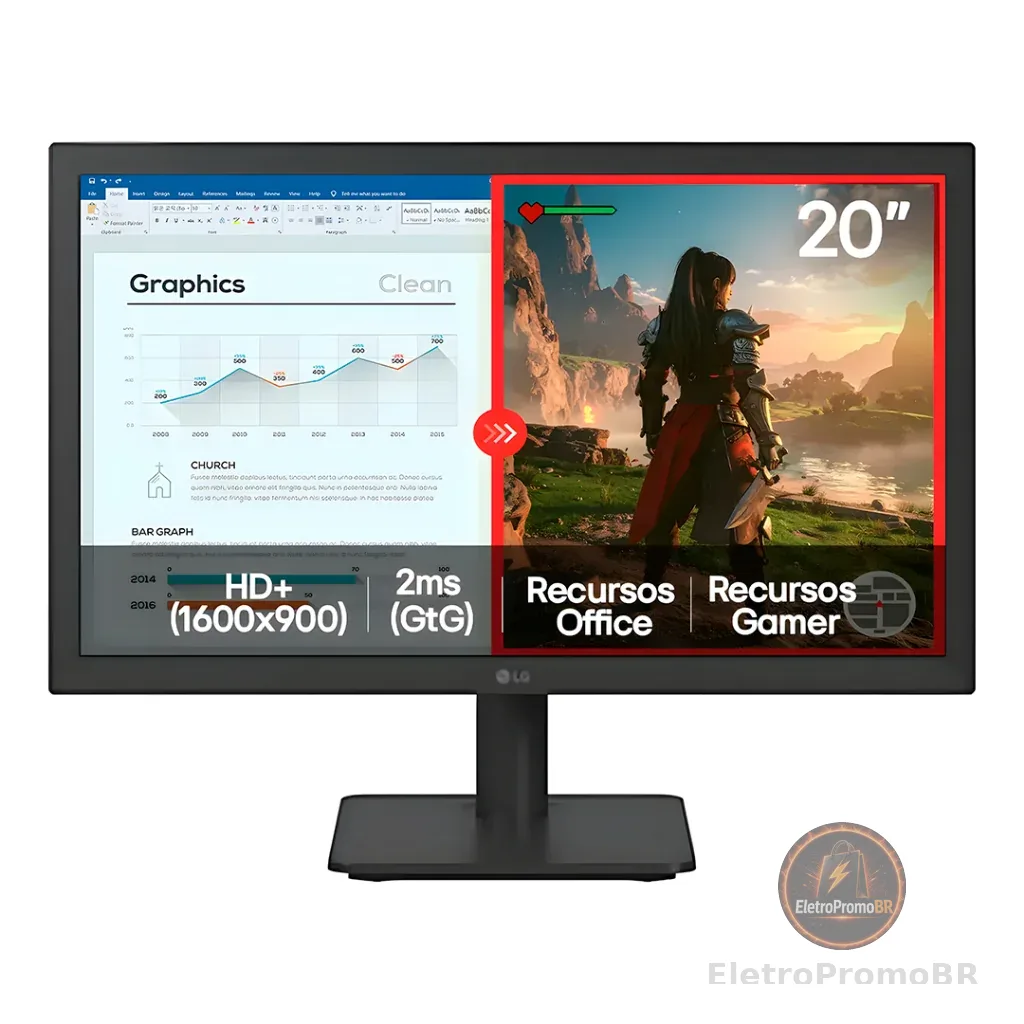 Monitor LG 20" Led Hd+ 75hz 2ms Hdmi Vga LG Switch 15W