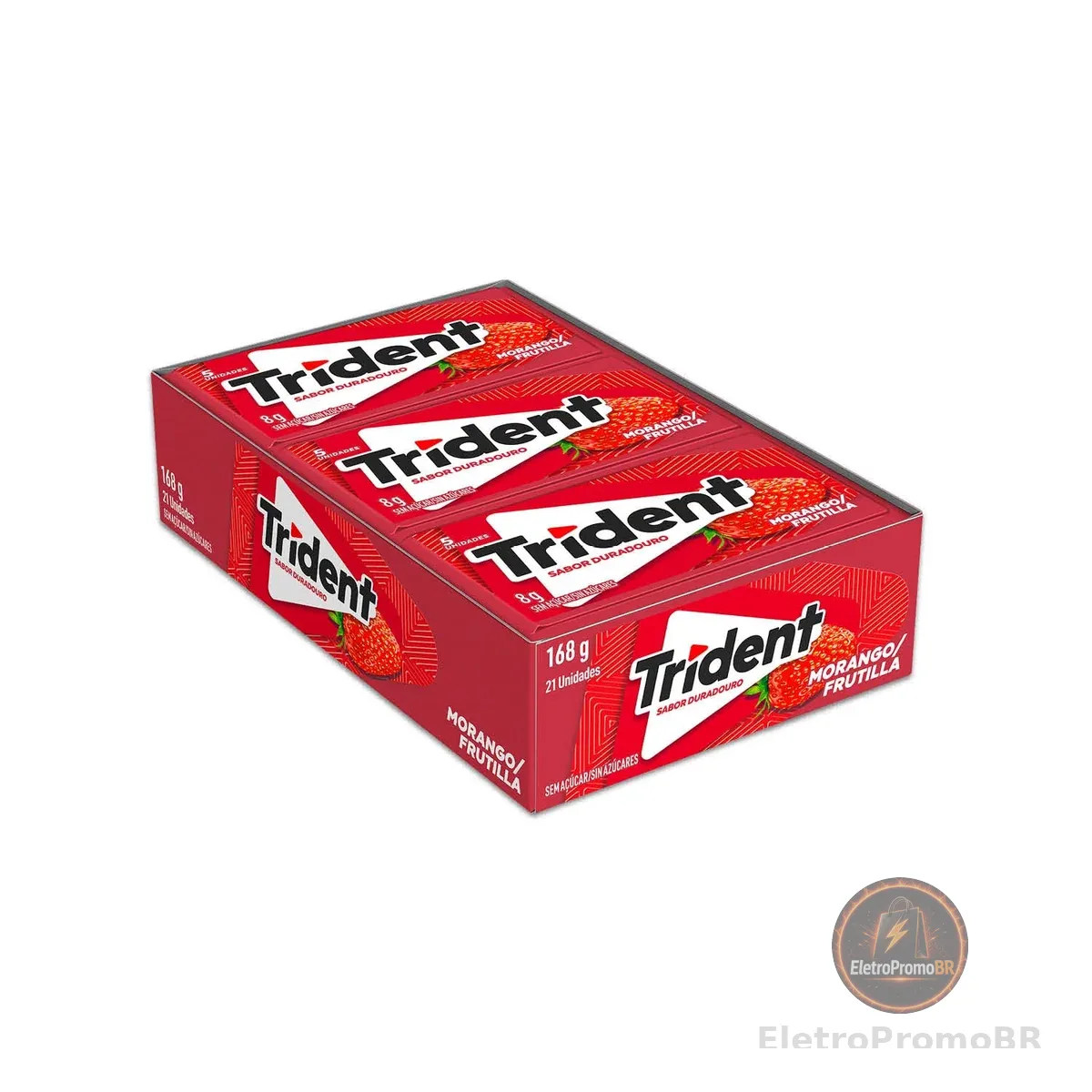 Chiclete Trident Morango Sem Açúcar - Caixa com 21 unid. de 8g