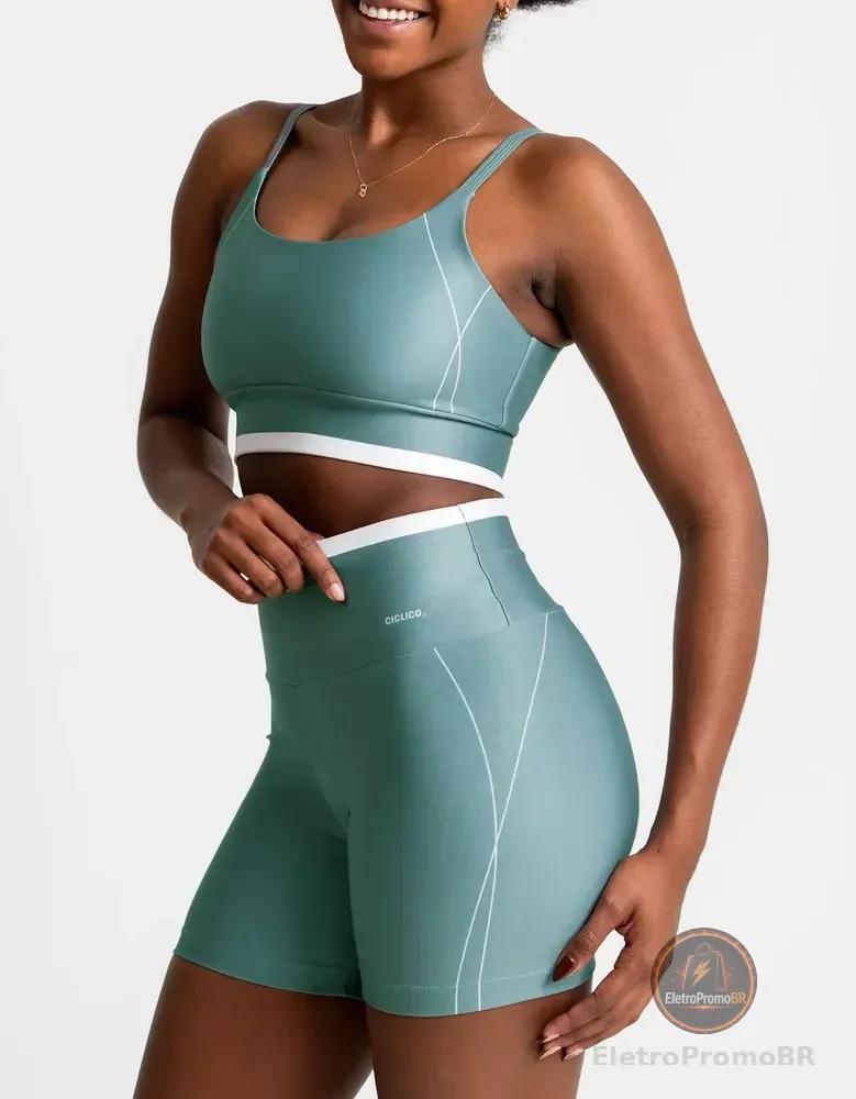Conjunto Feminino Academia Top Alcinha E Shorts Fitness Verde Liso Gg