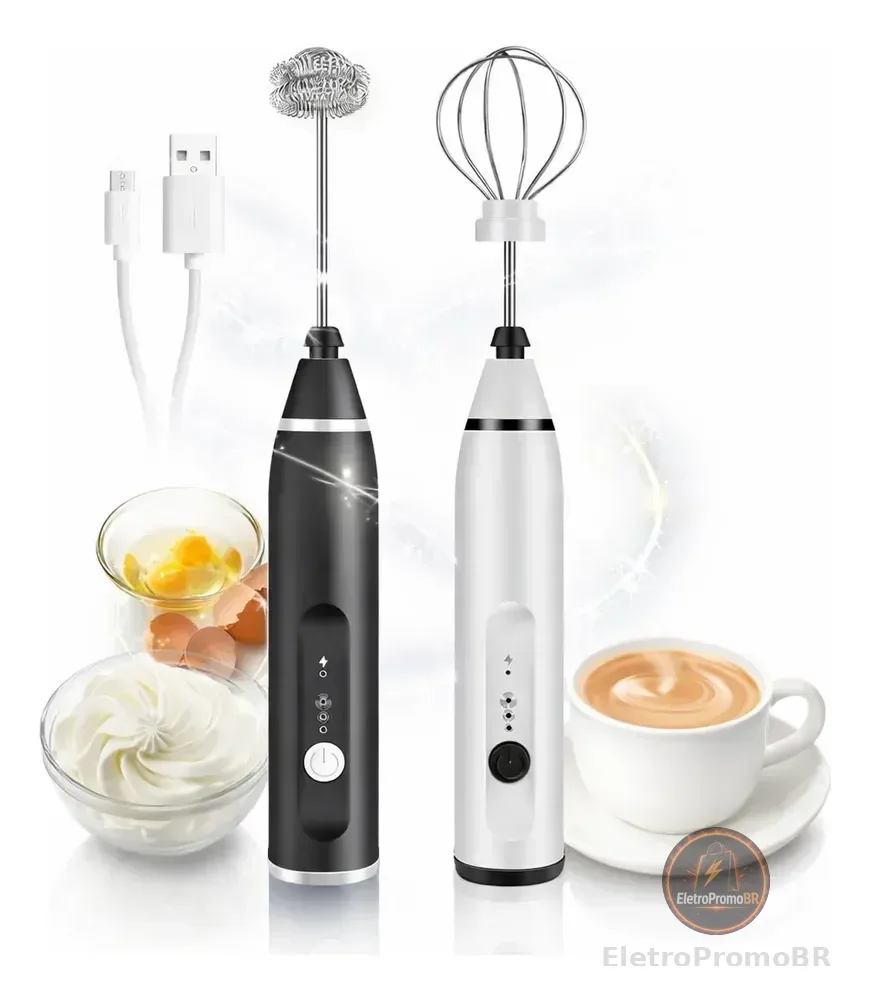 Misturador Mixer Bebida Ovos Café Portátil Elétrico Potente Preto 1.2v