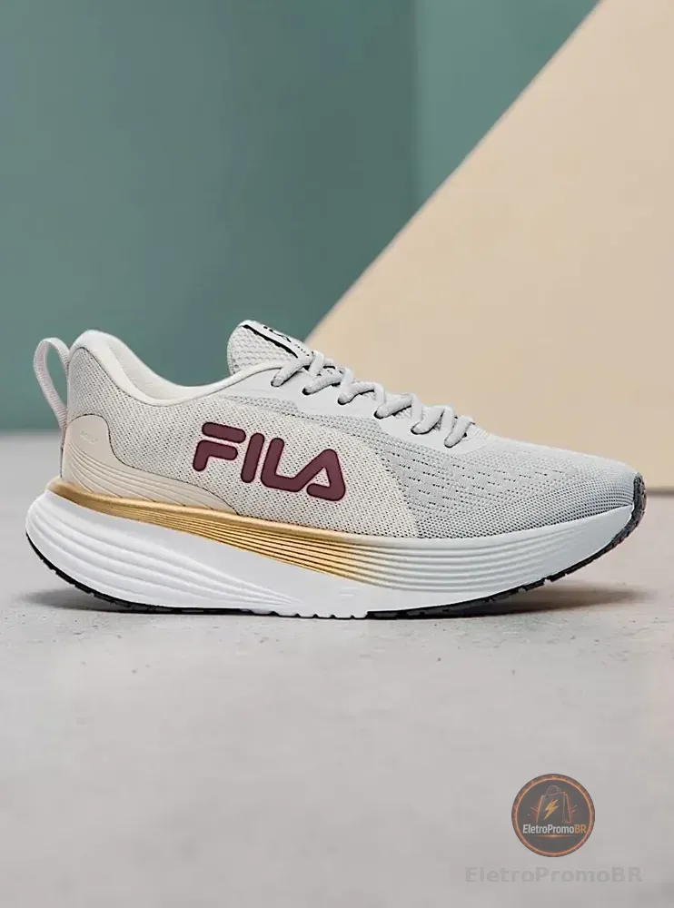 Tênis Feminino Fila Agile Corrida Esportivo Treino Conforto Bege/cinza Gelo/vinho 40