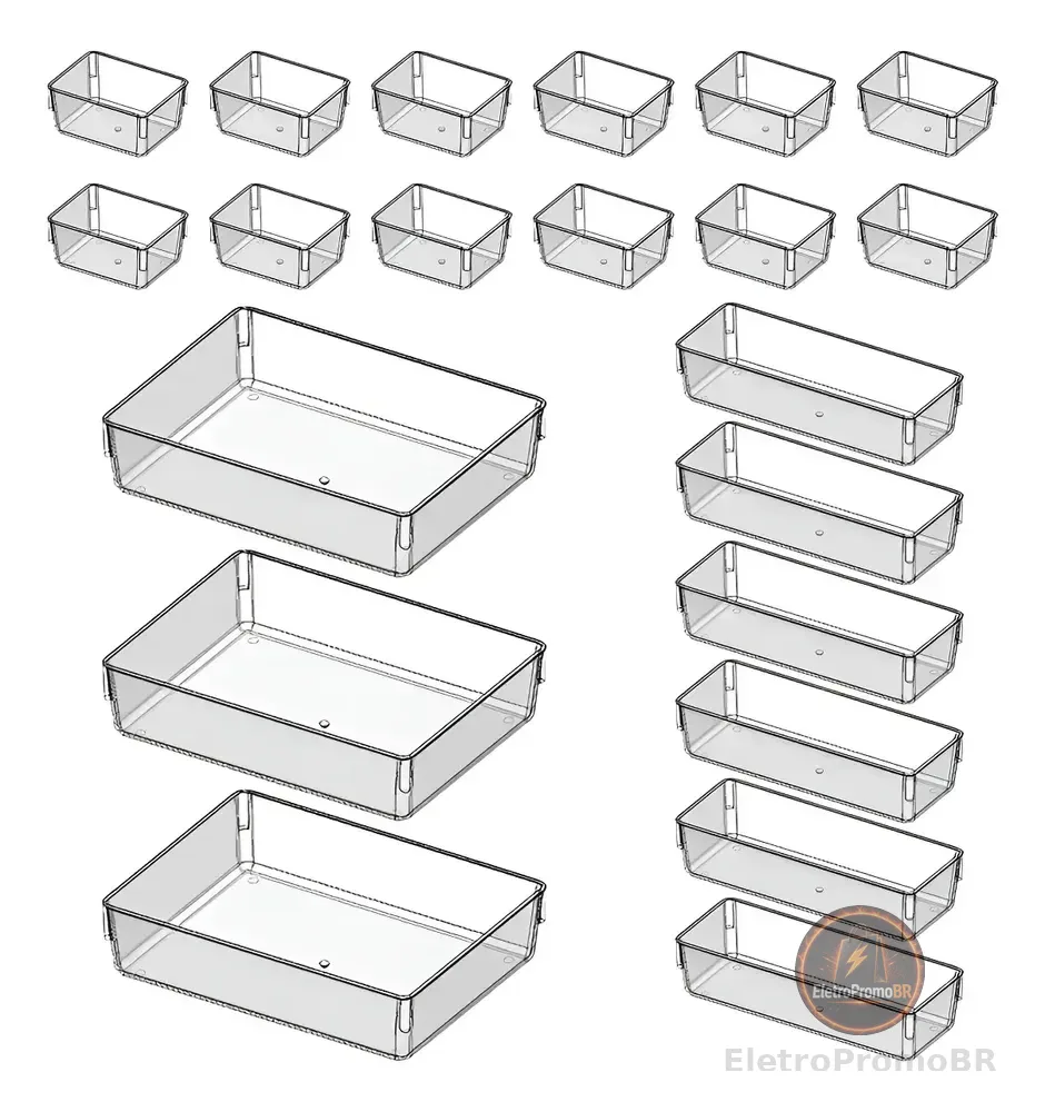 Kit 21 Organizador Multiuso Modular Gavetas Acrílico Cristal Acrílico