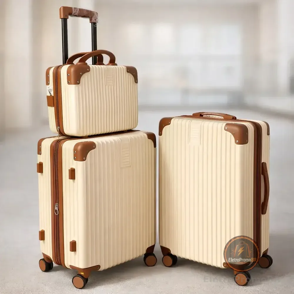 Kit Mala De Viagem Completo  10 + 23+ Frasqueira Bege Listras
