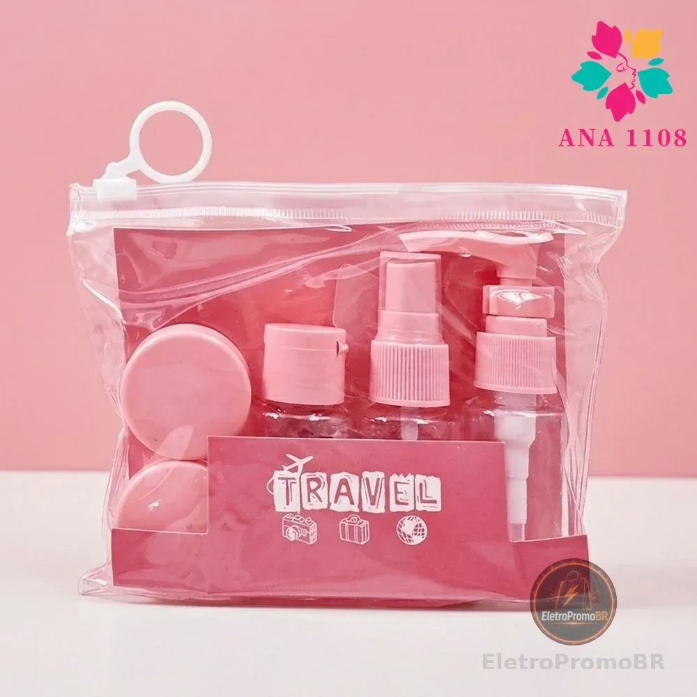 ANA1108 Kit  Mini Rosa Frascos para Viagem Organizador Shampoo Condicionador Creme Perfume