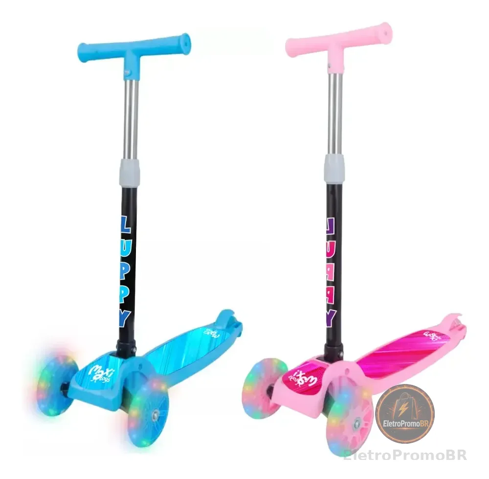 Patinete Infantil Dobrável 3 Rodas Led Luppy Maxi Toys Rosa