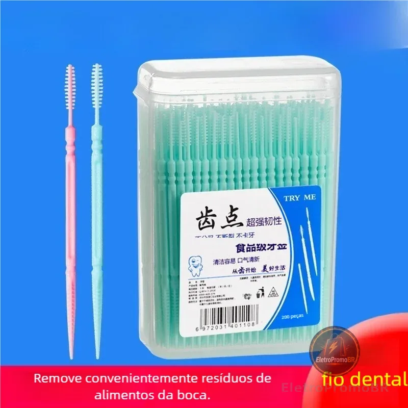 200Pcs Escova Interdental Oral Care Toothpick Floss Limpeza Dentária Higiene Descartável Com Cabeça Dupla