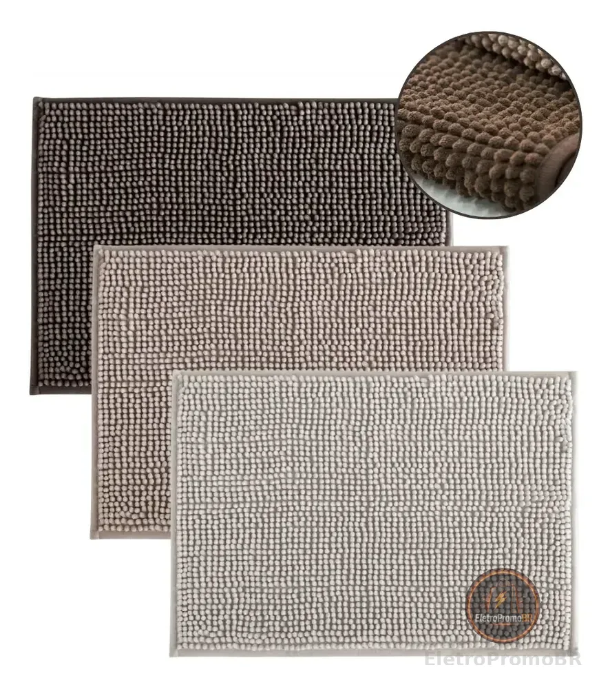Kit 3 Tapetes De Banheiro Microfibra Bolinha Antiderrepante Cor Sortido